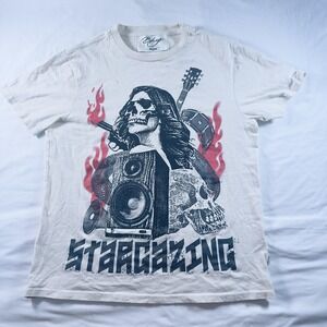 Bkys‎ Stargazing T Shirt Men Medium Graphic Tee Skull Guitar Flames Rock Music